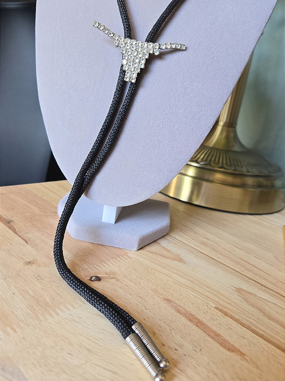 Black Rhinestone Longhorn Bolo Tie Necklace